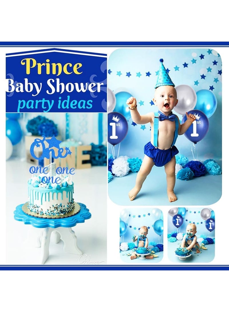 SOLARAE زينة عيد الميلاد الأول للأولاد، بالون أزرق لحفلة الأولاد، بالون معدني أزرق مع بالونات كونفيتي زرقاء، لافتة عيد ميلاد سعيدة، بالونات لاتكس زرقاء وفضية، بالونات نجوم فويل لحفلة استحمام الأولاد - Image 3