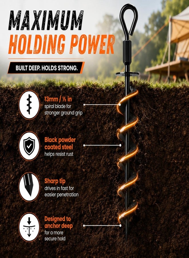 Adventure Seeka Ground Anchors Screw in Heavy Duty - 4 Pack with Power Nut Driver Drill Bit, Spiral Ground Stakes, Swing Set Anchors, Trampoline Tie Down Kit, High Wind Tent Stakes for Canopy, Car Port, RV Awning - Image 2