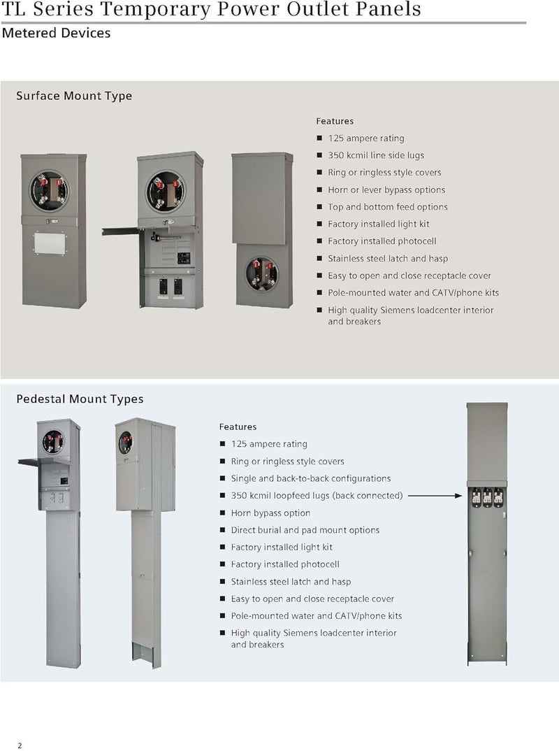 Siemens TL77NT Talon Temporary Power Outlet Panel by with Two 20a Duplex Receptacles Installed Includes a Top Fed Ring Type Meter Socket Provision - Image 4