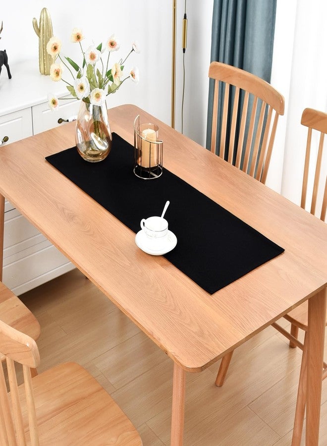 Nacuci Farmhouse Rustic Table Runner Black Faux Linen Double Layer Table Runners Thick Reversible Short Table Runner 36 inches for Kitchen Dining Dresser Coffee Table Holiday Banquet Party 13x36 Inch - Image 1