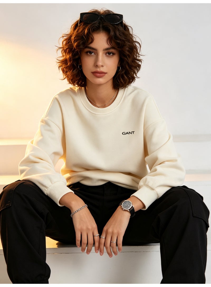 GANT Men's and Women's Crew Neck Sweatshirt, Casual Long Sleeve Pullover, Cream - Image 3