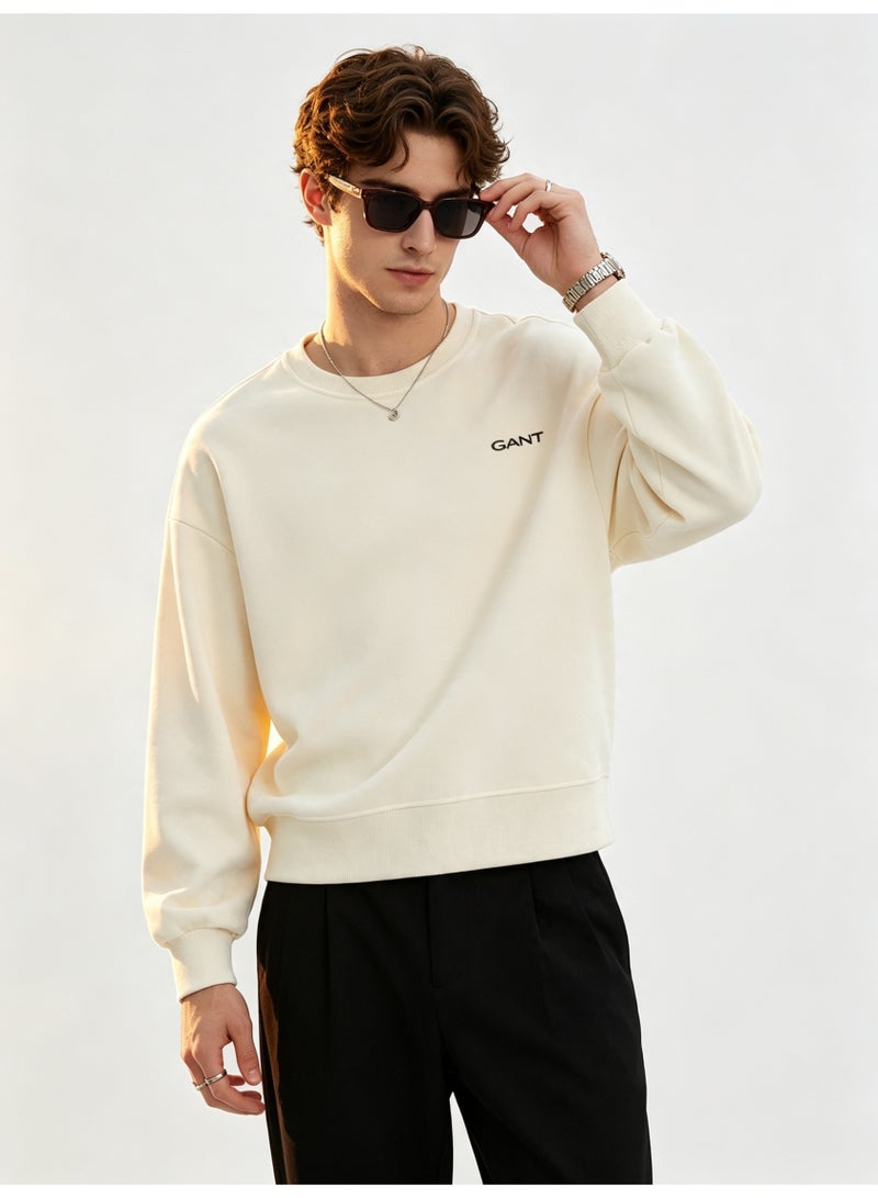 GANT Men's and Women's Crew Neck Sweatshirt, Casual Long Sleeve Pullover, Cream - Image 1