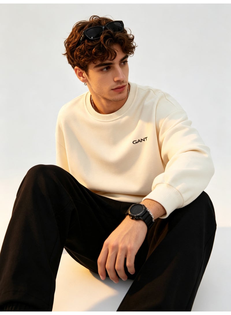GANT Men's and Women's Crew Neck Sweatshirt, Casual Long Sleeve Pullover, Cream - Image 5