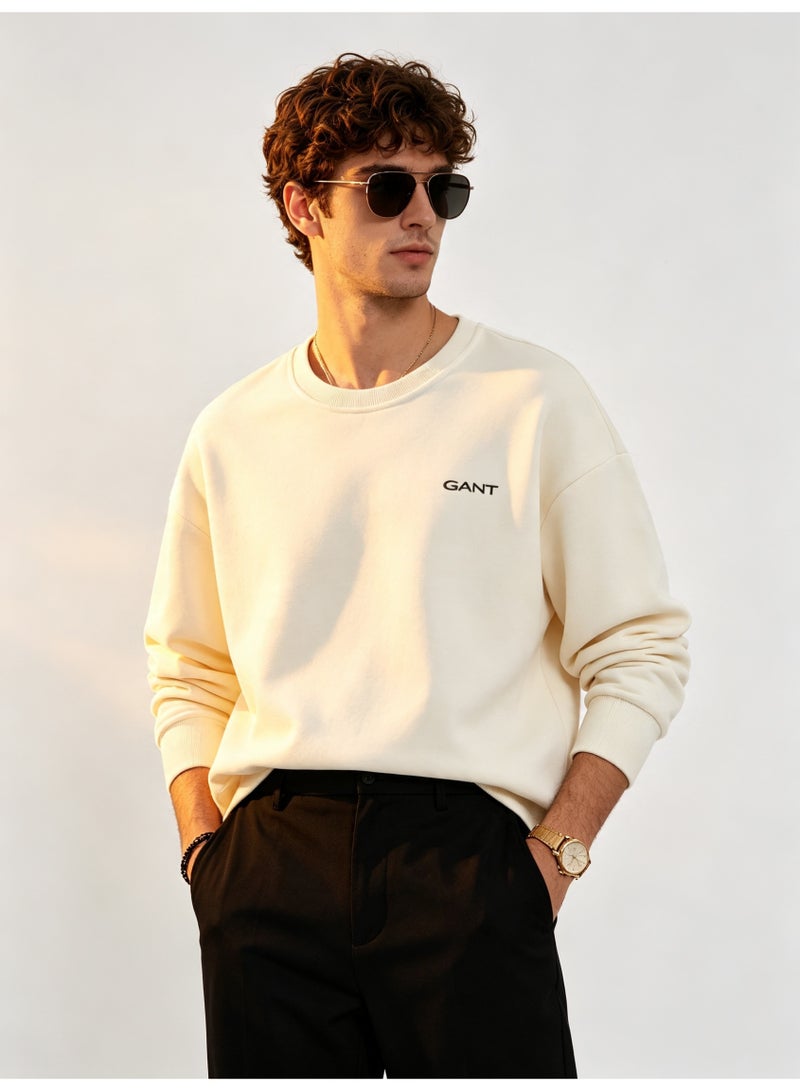 GANT Men's and Women's Crew Neck Sweatshirt, Casual Long Sleeve Pullover, Cream - Image 4