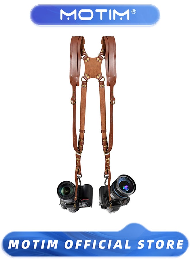 موتيم حزام كاميرا - أحزمة كاميرا للمصورين - حزام كاميرا مزدوج من الجلد لكاميرتين DSLR/SLR - Image 1