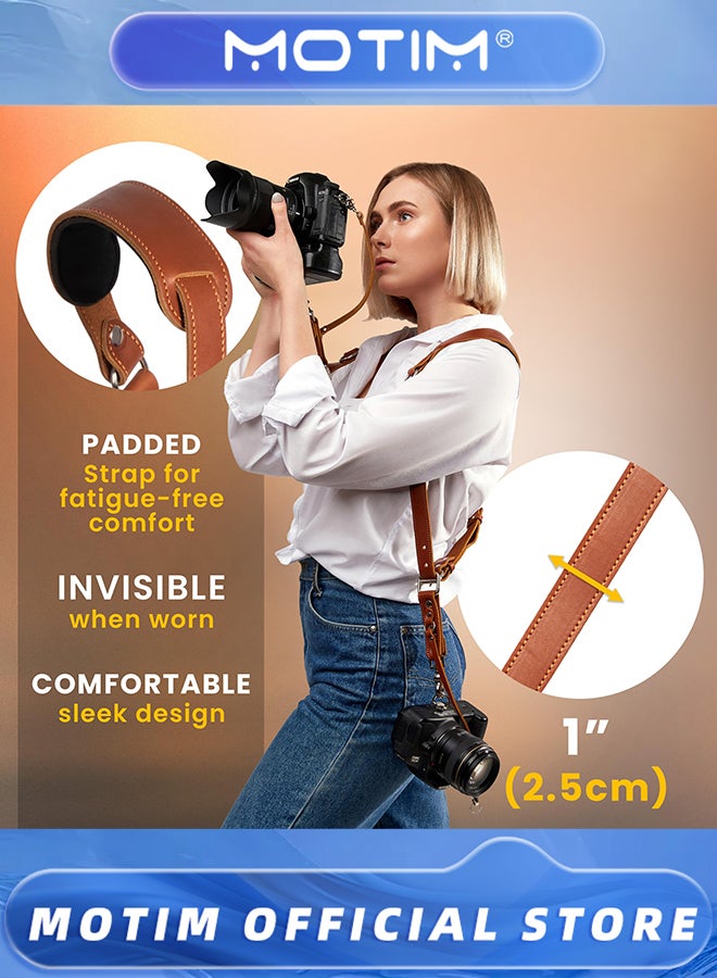 موتيم حزام كاميرا - أحزمة كاميرا للمصورين - حزام كاميرا مزدوج من الجلد لكاميرتين DSLR/SLR - Image 4