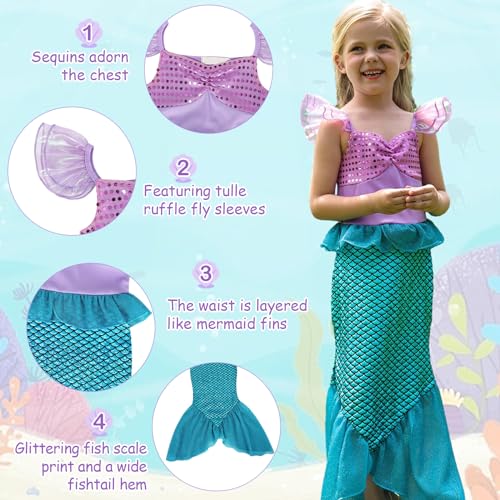 Eledobby Mermaid Costume for Girls Princess Dress Up Kids Halloween Costumes Birthday Party Cosplay Outfits with Accessories 3-4T - Image 5