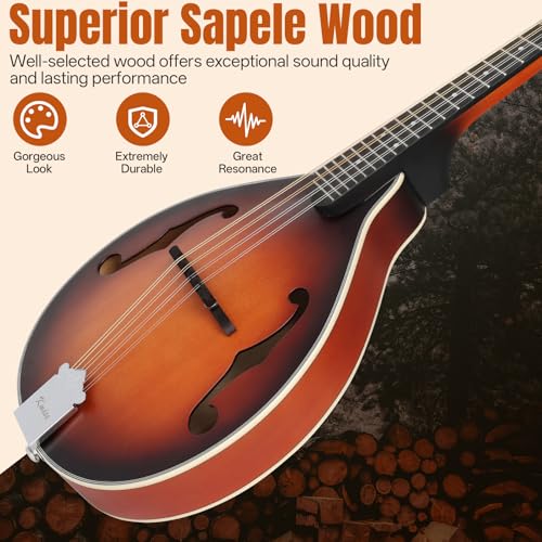 Kmise Mandolin Musical Instrument A Style, Acoustic Mandolins Instrument Kit Italian 8 String for Professional Beginners Adults Teens Youth Kids (A Style Acoustic Brown Sunset, 8 String) - Image 3