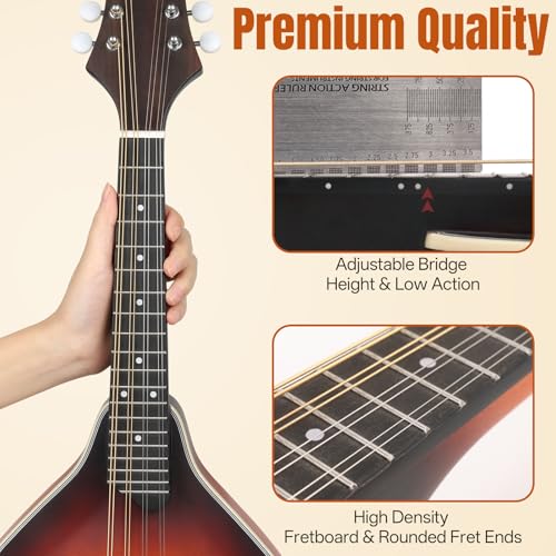 Kmise Mandolin Musical Instrument A Style, Acoustic Mandolins Instrument Kit Italian 8 String for Professional Beginners Adults Teens Youth Kids (A Style Acoustic Brown Sunset, 8 String) - Image 4