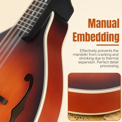 Kmise Mandolin Musical Instrument A Style, Acoustic Mandolins Instrument Kit Italian 8 String for Professional Beginners Adults Teens Youth Kids (A Style Acoustic Brown Sunset, 8 String) - Image 5