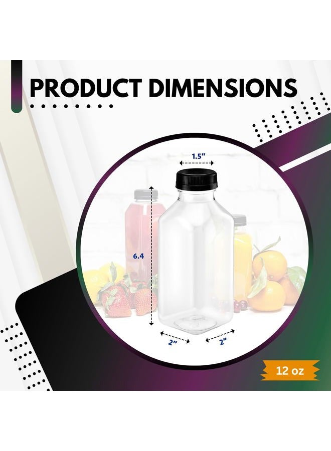 Green Direct 12 oz. Plastic Clear Empty Bottles with Black Caps for Juice BPA Free Pack of 35 - Image 2