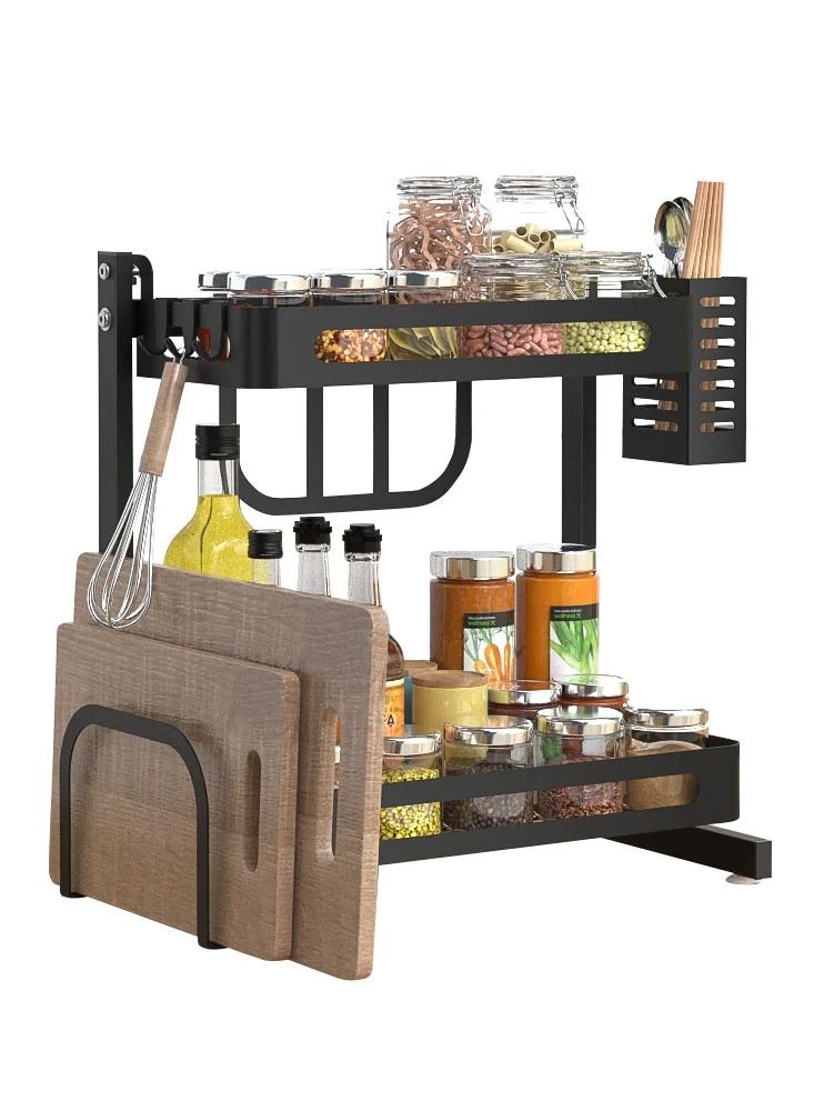 Stainless Steel Kitchen Shelf, Condiment Shelf, Table Top, Black Multi-layer Products, Household Daquan Condiment Storage Shelf  - Image 2