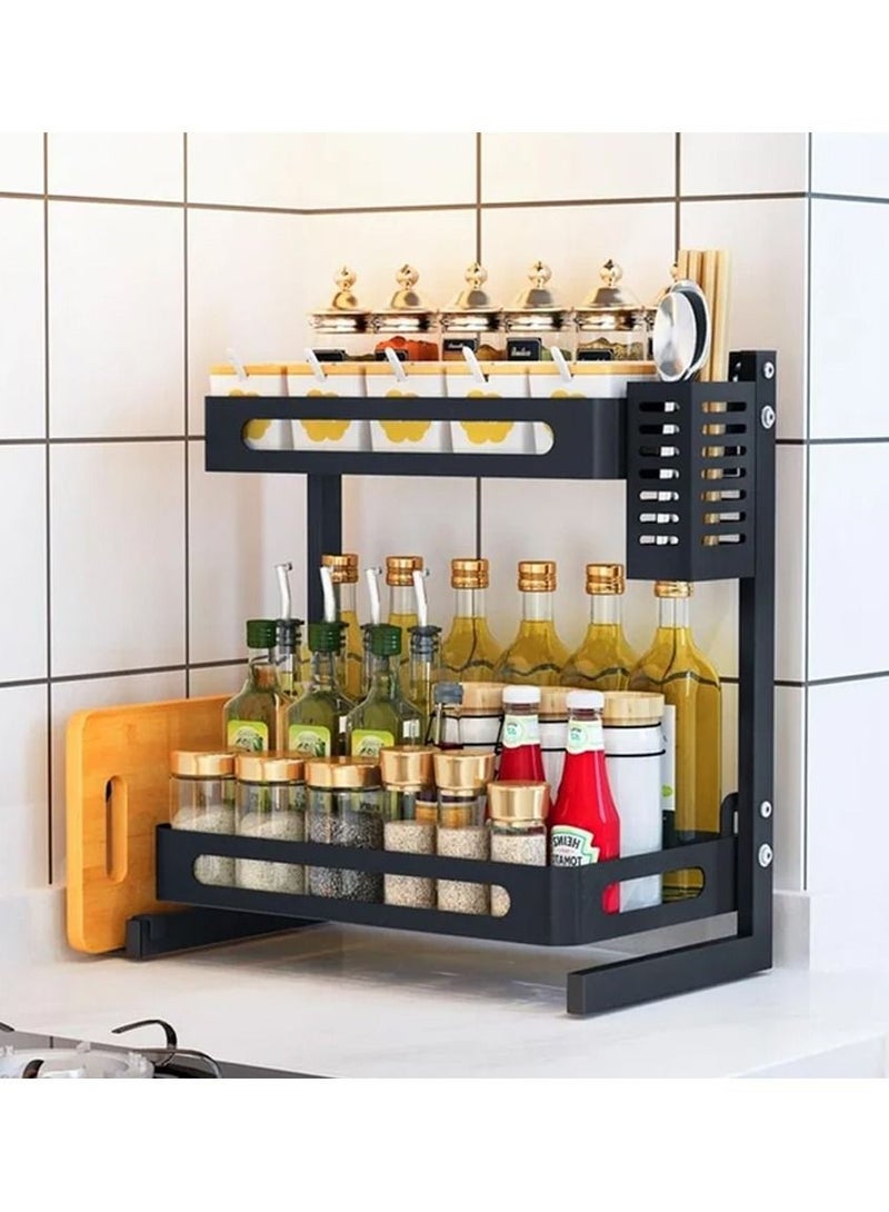 Stainless Steel Kitchen Shelf, Condiment Shelf, Table Top, Black Multi-layer Products, Household Daquan Condiment Storage Shelf  - Image 1