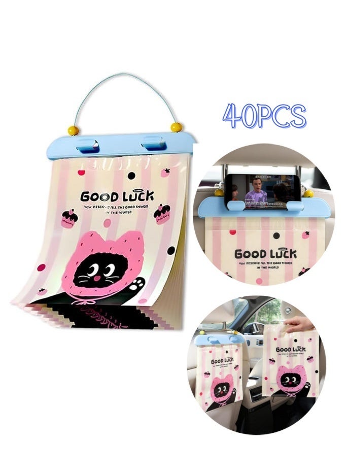 Eilimi 40 Pack Car Trash Bags,Leak-Proof Hanging Car Garbage Bag,Adhesive Seal Automotive Vehicle Trash Bag with Phone Stand Holder,Thick Car Sick Bags for Vomiting,Multi-Use Waste Bag for Home & Outdoor - Image 1