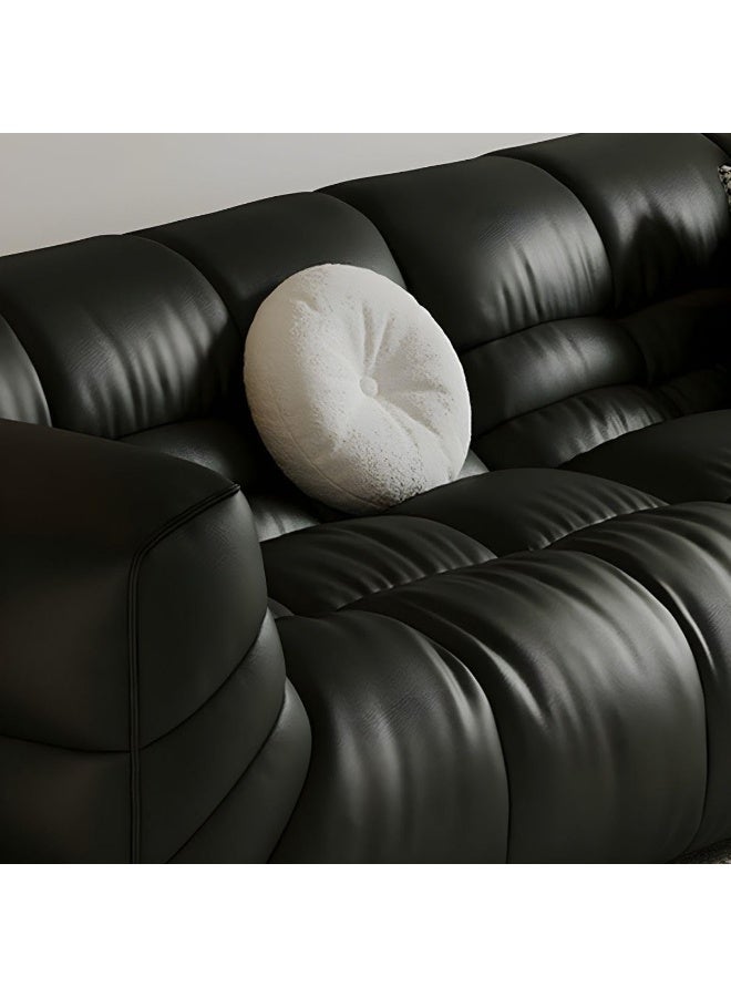 Comfynest Contemporary Faux Leather Sofa In Black With Tuxedo Arm And Sewn Pillow Back - Image 4