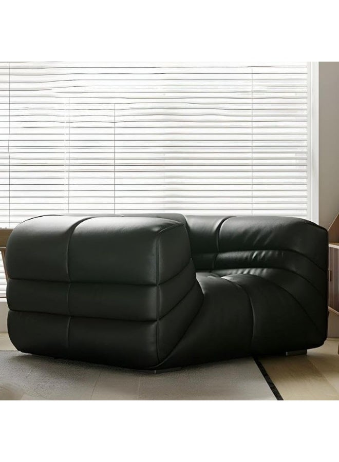 Comfynest Contemporary Faux Leather Sofa In Black With Tuxedo Arm And Sewn Pillow Back - Image 3
