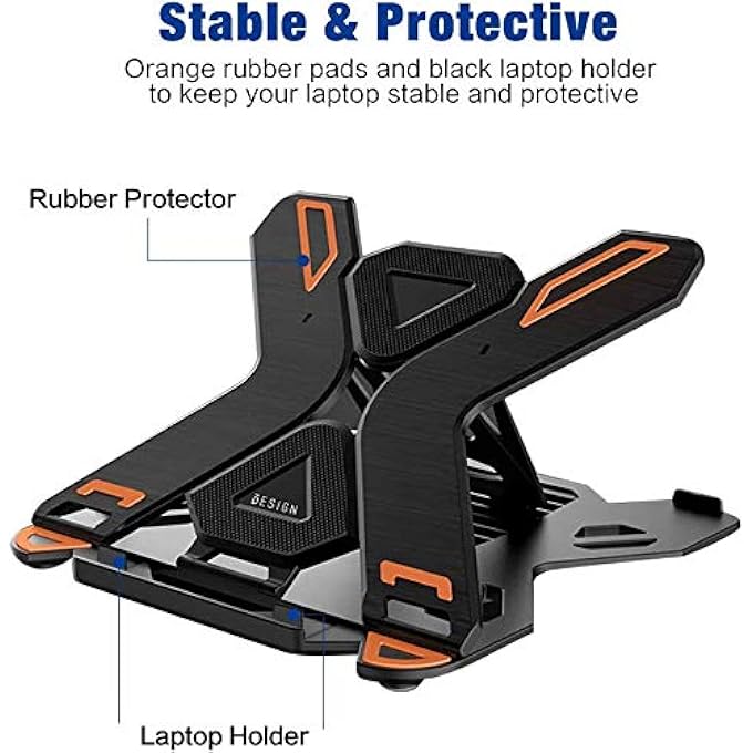 BESIGN ADJUSTABLE LAPTOP STAND, ERGONOMIC RISER NOTEBOOK COMPUTER HOLDER STAND COMPATIBLE WITH AIR, PRO, DELL XPS, HP, LENOVO MORE 10-15.6" LAPTOPS, BLACK - Image 3