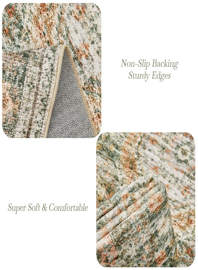 Soalmost 5x7 Area Rugs Green Orange Low Pile Indoor Washable Trendy Faded Style Rugs for Bedroom Living Room Dining Room Foldable Non-Slip Thin Print Mat - Image 5