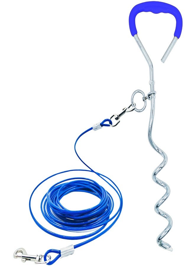 AncBace Dog Tie-Out Stake and Cable 30ft Heavy Duty Spiral Ground Stake Tethering Anchor Dog Leash Chain Rope Metal 360 Swivel Hook for Small Medium Large Dogs Outdoor (Plastic Wrapped Stake) - Image 1