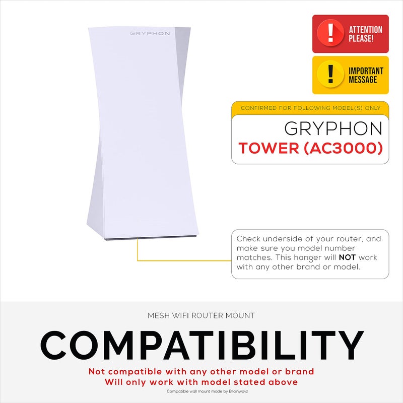 BRAINWAVZ Wall Mount for Gryphon Tower AC3000 Mesh WiFi Router, Easy to Install Holder Bracket, Reduce Interference & Clutter, Adhesive & Screw-in Mounting - Image 2