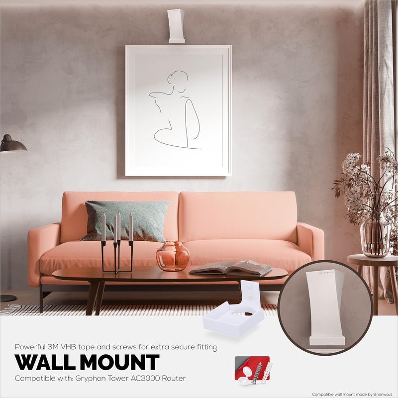 BRAINWAVZ Wall Mount for Gryphon Tower AC3000 Mesh WiFi Router, Easy to Install Holder Bracket, Reduce Interference & Clutter, Adhesive & Screw-in Mounting - Image 4