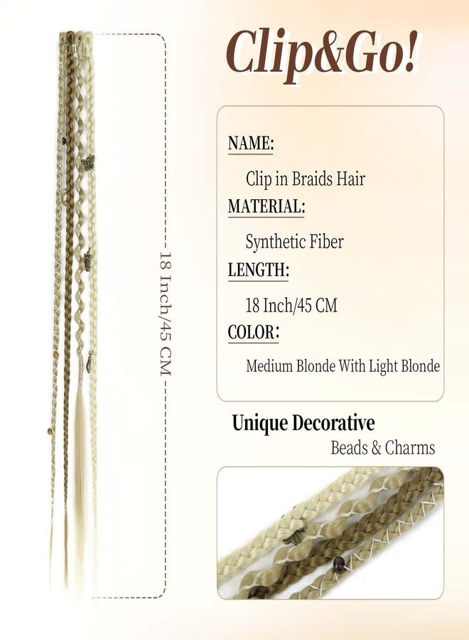MODERN QUEEN Clip in Braid Hair Extensions, 18 inch Boho Dreadlock Hwithmade Synthetic Braided Hairpieces, 2 Pcs Clip in Braids with Beads & Charms for Women Cosplay(Medium Blonde With Light Blonde) - Image 2