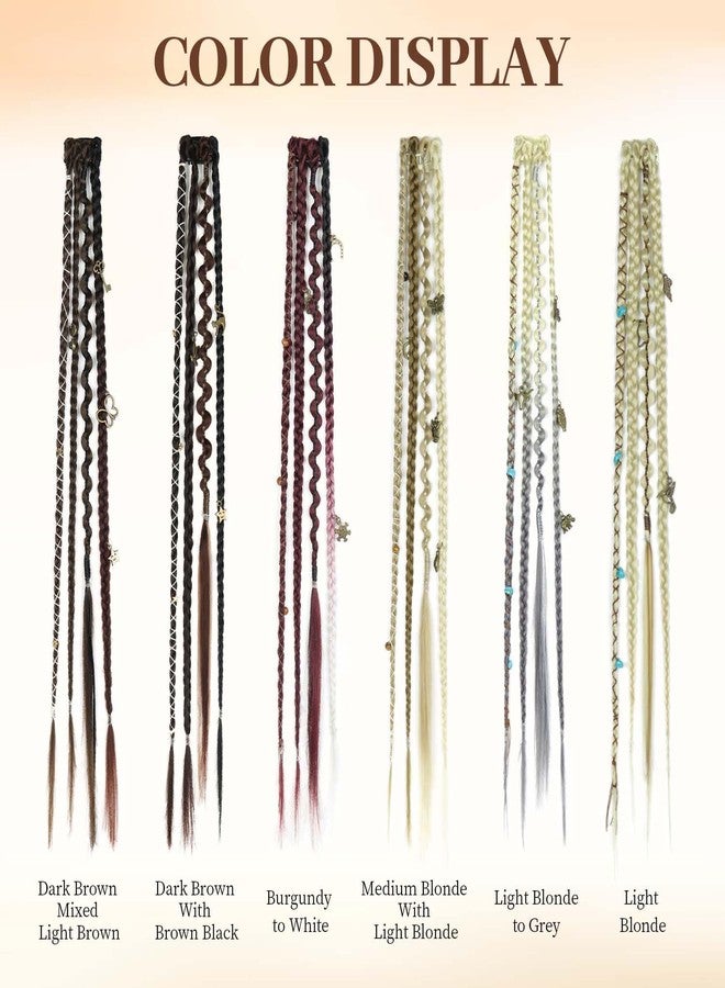 MODERN QUEEN Clip in Braid Hair Extensions, 18 inch Boho Dreadlock Hwithmade Synthetic Braided Hairpieces, 2 Pcs Clip in Braids with Beads & Charms for Women Cosplay(Medium Blonde With Light Blonde) - Image 3