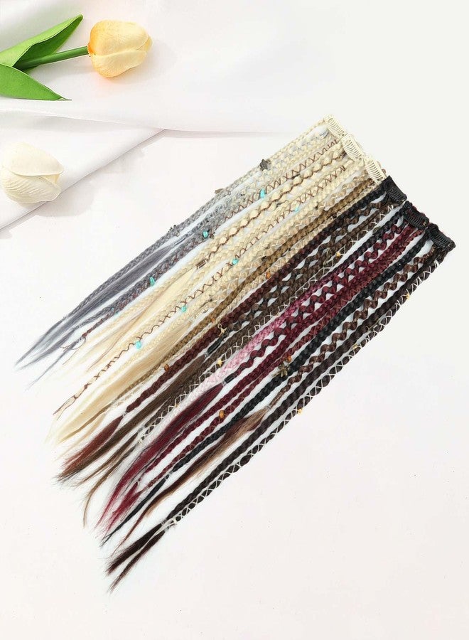 MODERN QUEEN Clip in Braid Hair Extensions, 18 inch Boho Dreadlock Hwithmade Synthetic Braided Hairpieces, 2 Pcs Clip in Braids with Beads & Charms for Women Cosplay(Medium Blonde With Light Blonde) - Image 5