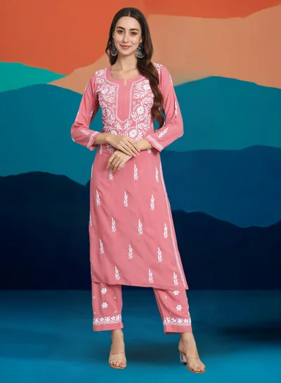 Alaya Women Hand Embroidered Chikankari Cotton kurta set-AL3451KS