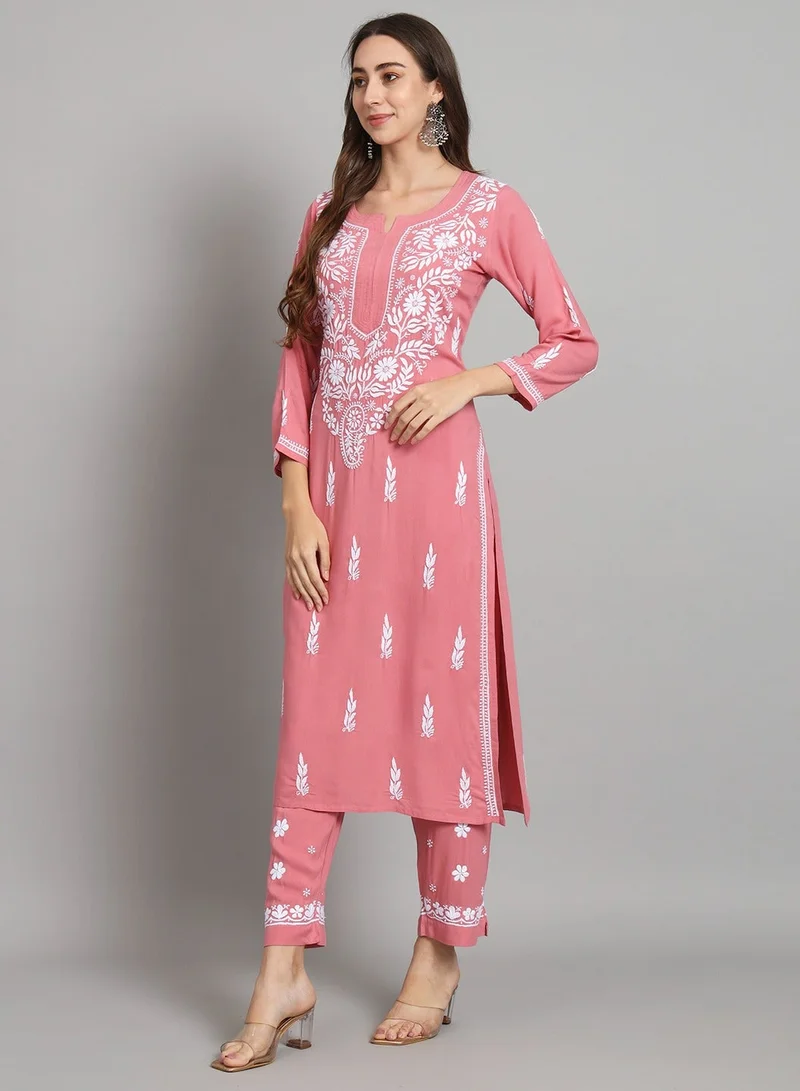 Alaya Rust Women Hand Embroidered Chikankari Cotton kurta set-AL3451KS for Women | Best Price UAE