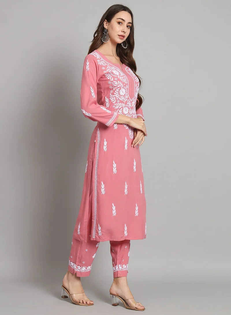 Alaya Rust Women Hand Embroidered Chikankari Cotton kurta set-AL3451KS for Women | Best Price UAE