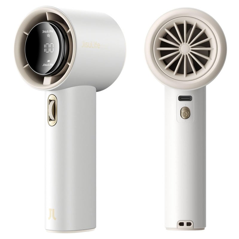 JISULIFE Portable Handheld Fan, Speed(1-100) Adjustable Turbo Mini Fan, 3600mAh Battery Rechargeable Personal Fan, Digital Display For Men And Women Travel Fan, Camping Fan, And Outdoor Fan White - Image 1