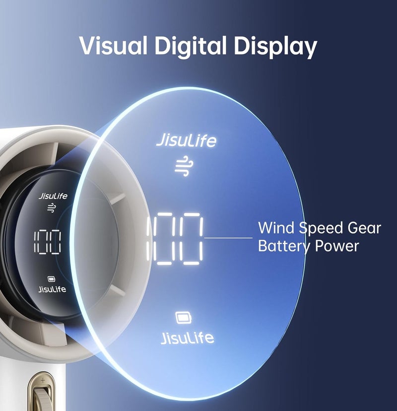 JISULIFE Portable Handheld Fan, Speed(1-100) Adjustable Turbo Mini Fan, 3600mAh Battery Rechargeable Personal Fan, Digital Display For Men And Women Travel Fan, Camping Fan, And Outdoor Fan White - Image 3
