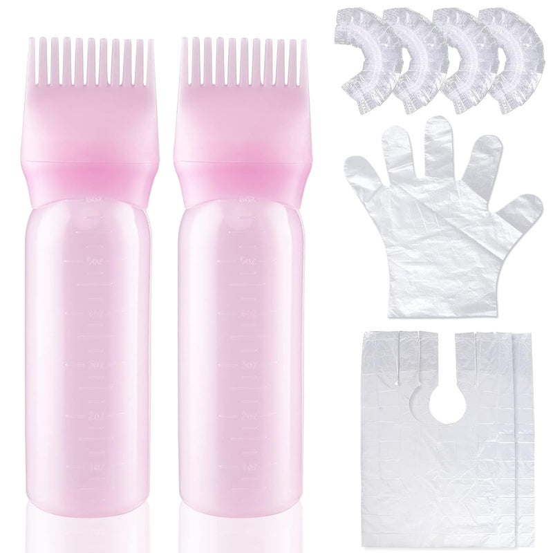 Cosywell Root Comb Applicator Bottle 6 Ounce 2Pack Hair Dye Applicator Brush with Graduated Scale Pink