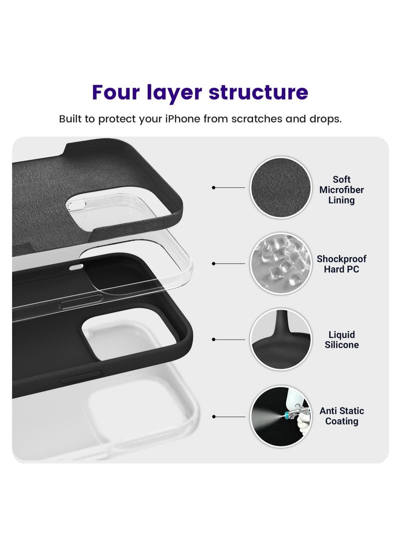 iPhone 15 Pro Silicone Protective Case For iPhone 15 Pro  6.1 Inch Soft Liquid Gel Rubber Cover Shockproof Thin Cover Compatible For iPhone 15 Pro Black - Image 3