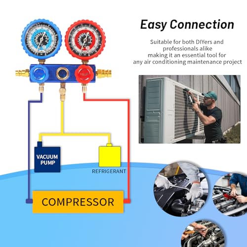 PB Motor Tech BMT PB Motor Tech 3 Way AC Manifold Gauge Set for R134A, R410A, R22, R404A Refrigerants, with Quick Couplers, 410 Adapter, Puncturing Can Tap, Valve Core Tool. Perfect for Air Conditioning Maintenance - Image 5