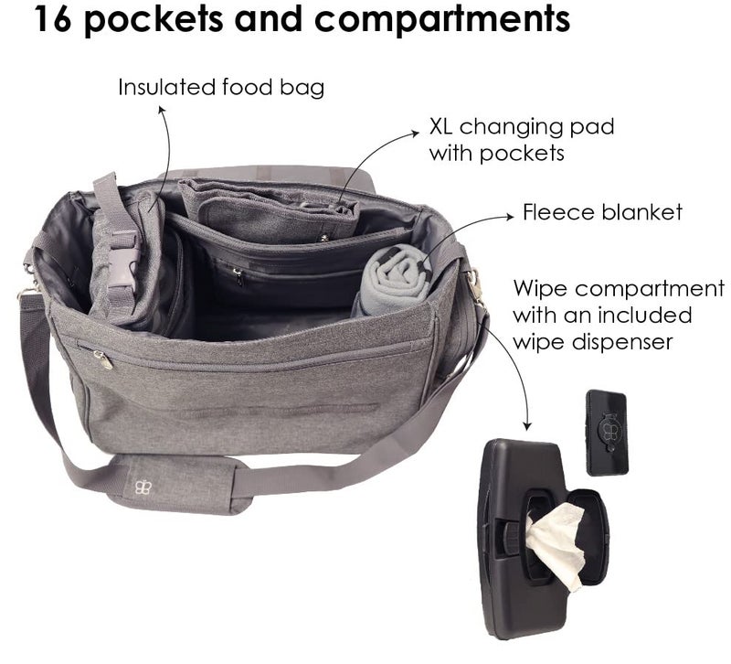 bblÃ¼v bblüv - Ültra - Large Capacity Diaper Bag, Multi-Function, Changing Pad included (Heather Grey) - Image 2