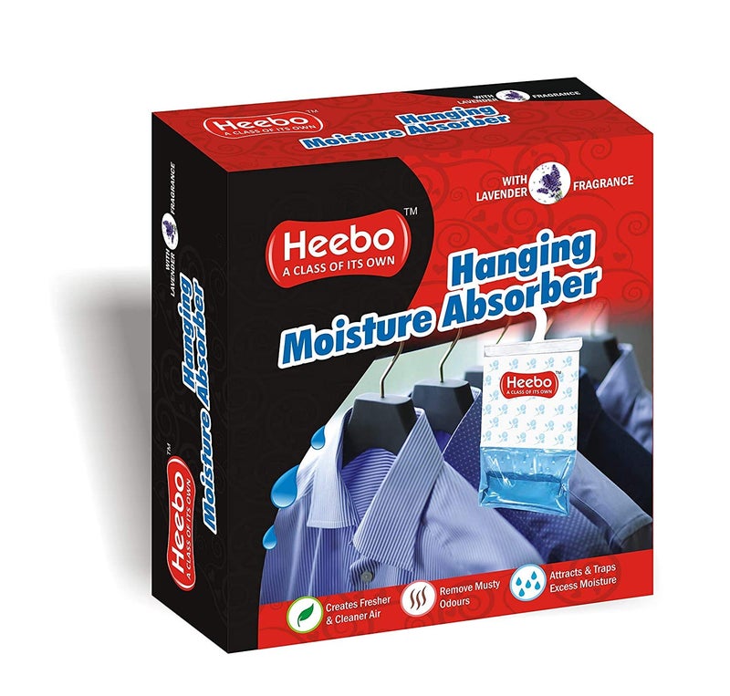 Heebo Moisture Relieve Hanging Moisture Absorber with Lavender Fragrance Box Contain 1 Unit Used in wardrobes Gym lockers Modular Kitchen Closets Dining Room Bathroom Living Room Shoe Close - Image 1