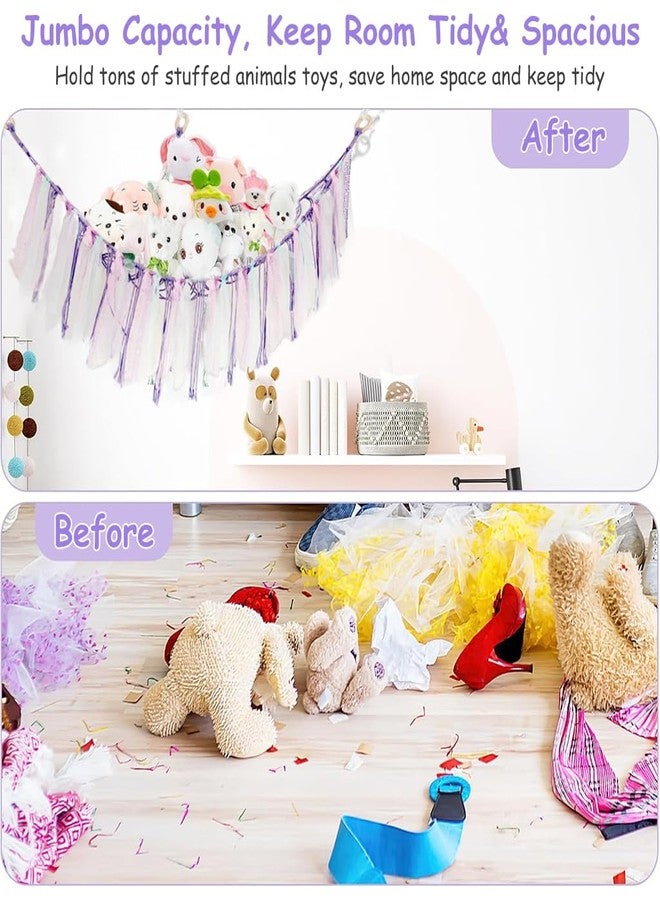 PATPAT® DIY Stuffed Animal Toy Hammock Girls Room Decoration Plush Toy Hanging Storage Net Dreamy Purple Tassle Ribbon Hanging Net Self Adhesive Hanging Decorative Net Wall Corner Triangle Hangings - Image 4