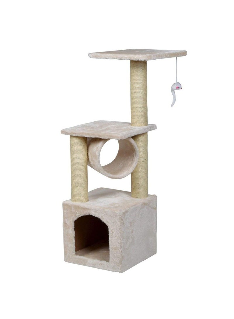 Cat Tower Furniture with Sisal Covered Scratching Post Climbing Condo, BEIGE - Image 1