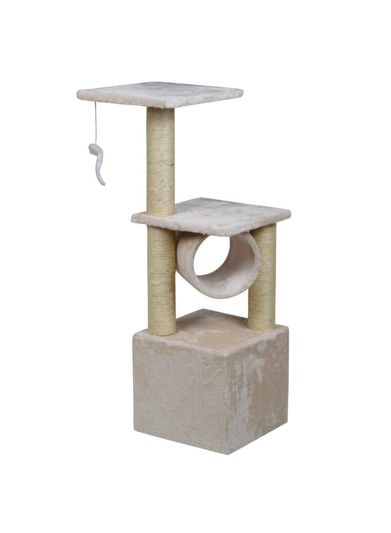 Cat Tower Furniture with Sisal Covered Scratching Post Climbing Condo, BEIGE - Image 2