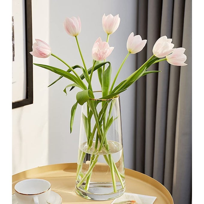 CLEAR GLASS FLOWER VASE WITH GOLD MOUTH FOR CENTERPIECES HOME WEDDING DECORATION 1 LARGE 52 X 99