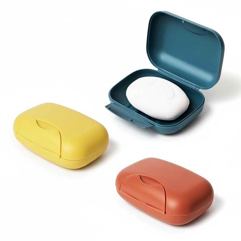 YKuzLx 3 Pcs Travel Soap Case, Colorful Portable Soap Holder for Home, Bathroom, Hiking, Camping, Outdoor (Red, Yellow, Navy Blue) - Image 1