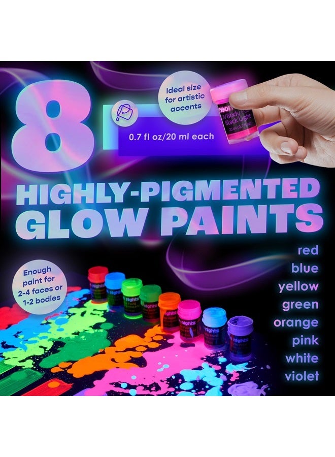 neon nights 8 x UV Body Paint Set | Black Light Glow Makeup Kit | Fluorescent Face Paints for Halloween Blacklight Bodypainting - Image 3