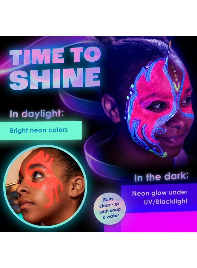 neon nights 8 x UV Body Paint Set | Black Light Glow Makeup Kit | Fluorescent Face Paints for Halloween Blacklight Bodypainting - Image 4