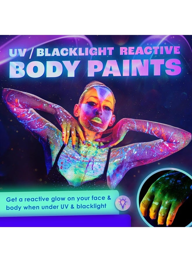 neon nights 8 x UV Body Paint Set | Black Light Glow Makeup Kit | Fluorescent Face Paints for Halloween Blacklight Bodypainting - Image 2