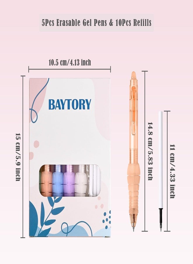 BAYTORY 5 Pcs Erasable Gel Pens, Fine Point 0.5mm Black Ink Erasable Pen with 10 Refills, Comfort Grip Writing Pens with Erasers, for Office School & Home Supplies (Black Ink) - Image 2