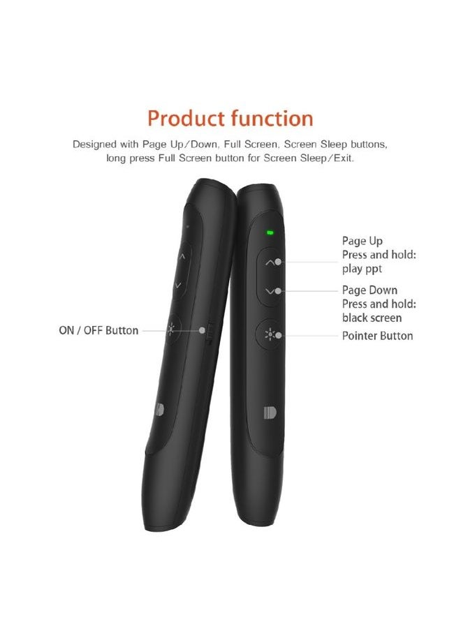 BURAQ - Doosl DSIT012 2.4GHz Wireless Presenter PowerPoint Clicker Representation Remote Control Pointer, Control Distance: 100m(Black) - Image 1