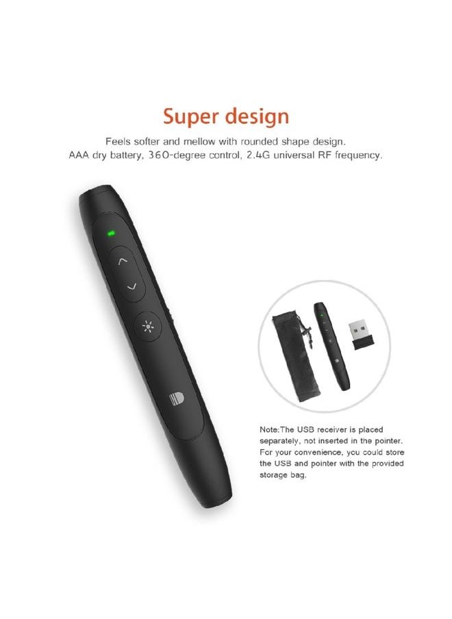 BURAQ - Doosl DSIT012 2.4GHz Wireless Presenter PowerPoint Clicker Representation Remote Control Pointer, Control Distance: 100m(Black) - Image 1