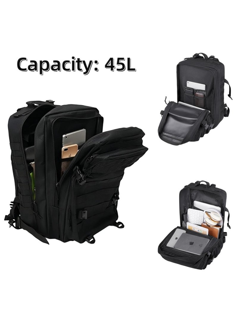 Soofam Large Capacity Outdoor Multifunctional Tactical Backpack Sports Bag Camouflage Travel Bag Hiking Backpack Black  - Image 3